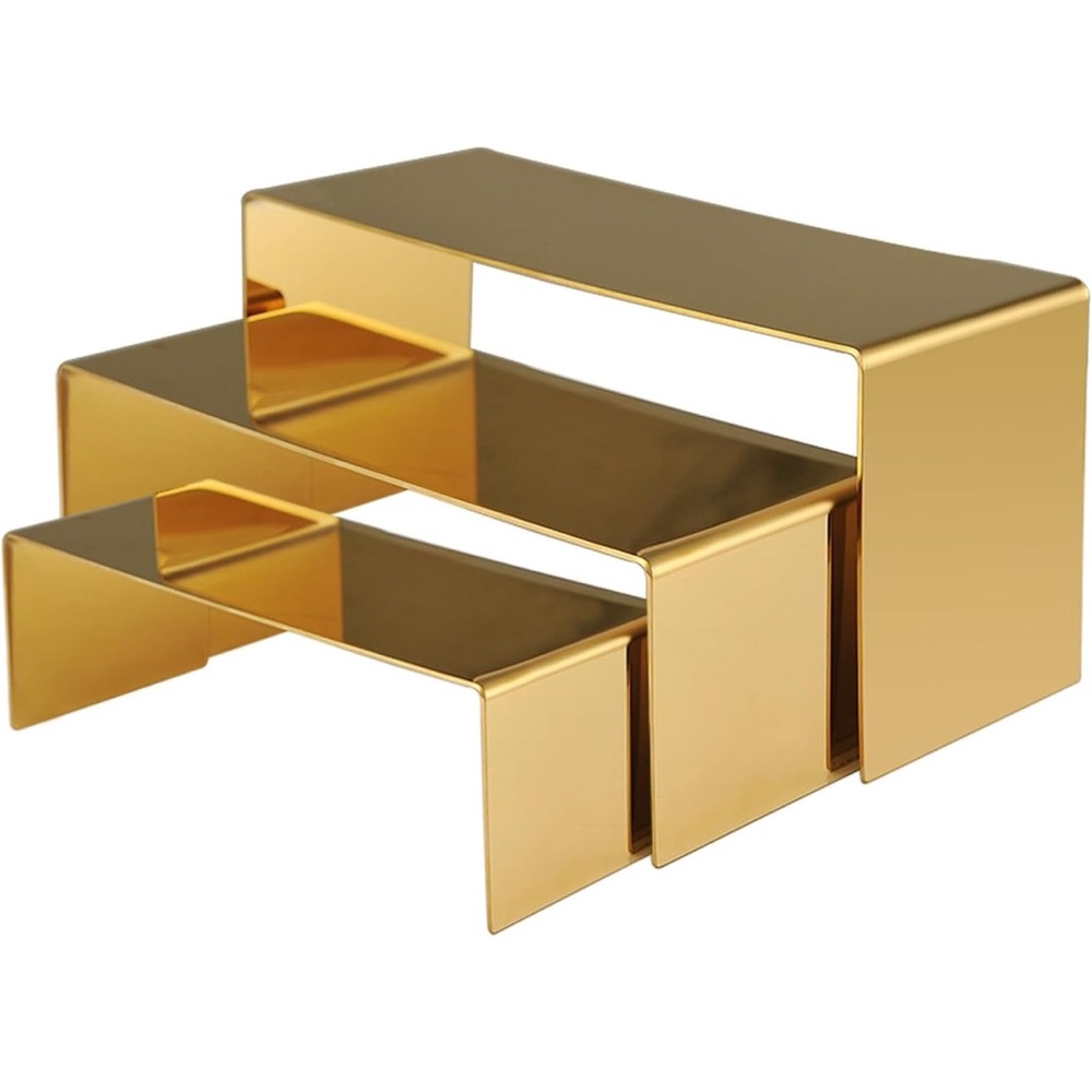 Purse Display Stand, 3pcs Gold Risers Display Stands Stainless Steel